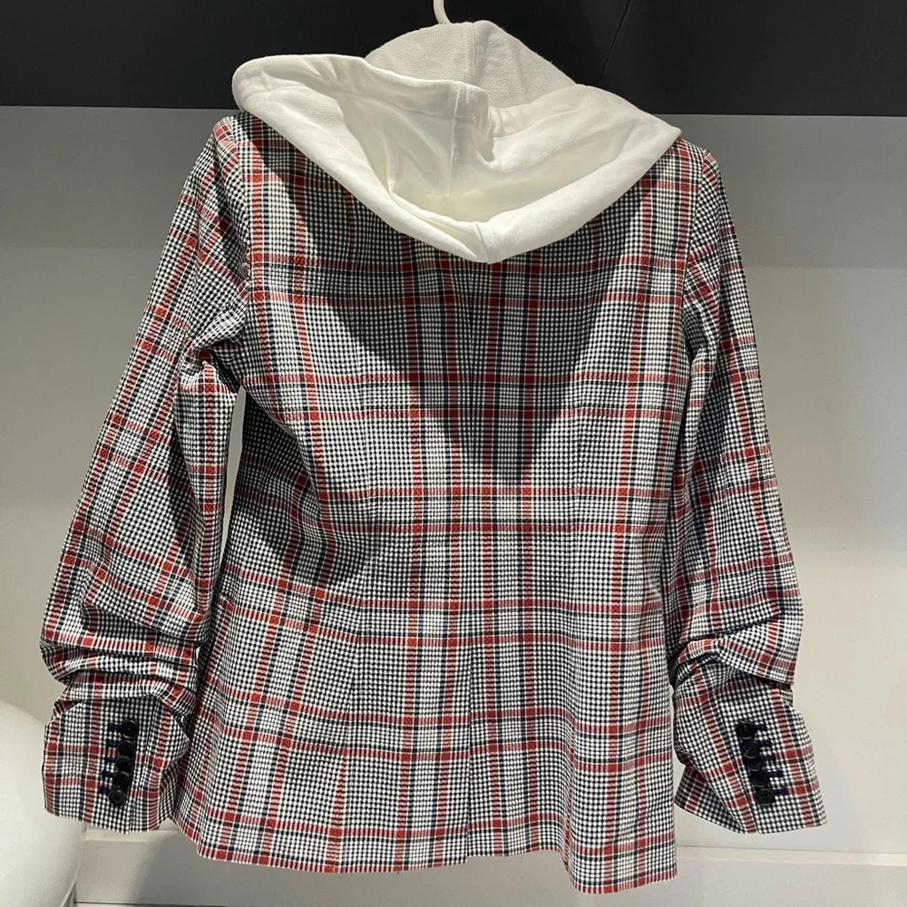 $650 Veronica Beard Plaid Caldwell Dickey Blazer Red Gray Navy Jacket Cotton 8 - Picture 11 of 14